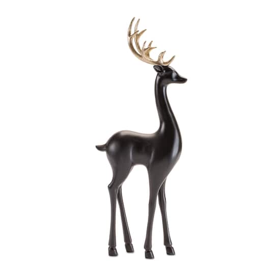 Melrose 16.5" Black Deer Figurine with Gold Antler Set